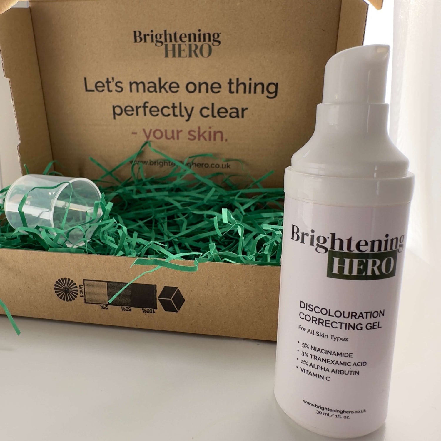 Brightening Hero discolouratin gel box and package